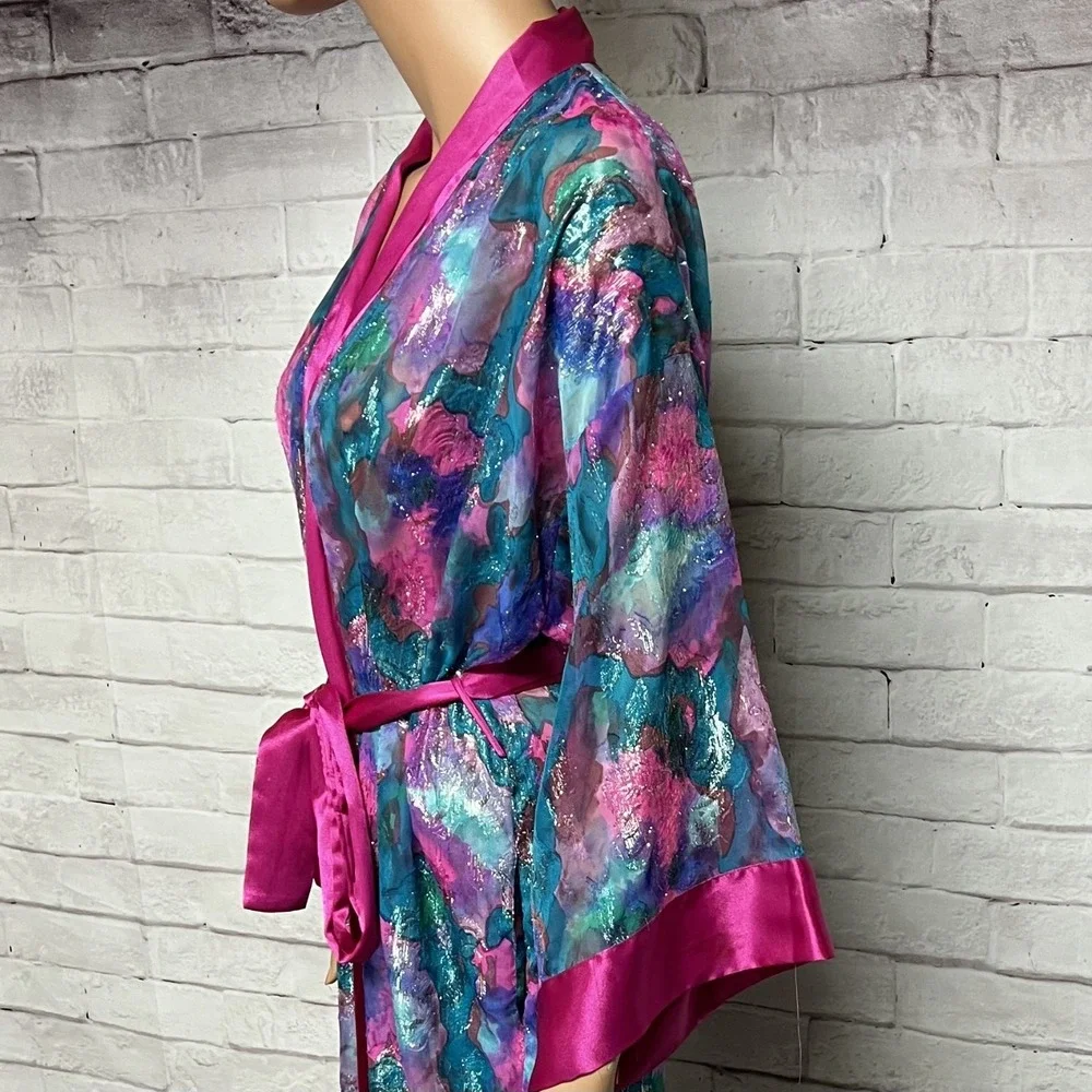 Victorias Secret Bathrobe Womens One Size OSFM‎ Pink Floral Gold Label Vintage